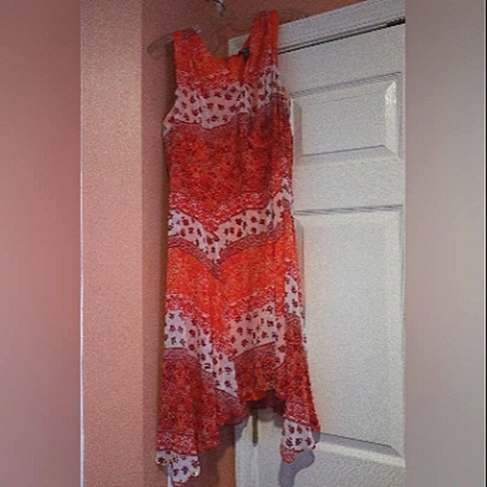 Chaps Orange Asymmetrical Sundress with Square Neck